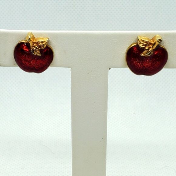 Avon Red & Gold Apple Earrings - Picture 1 of 4